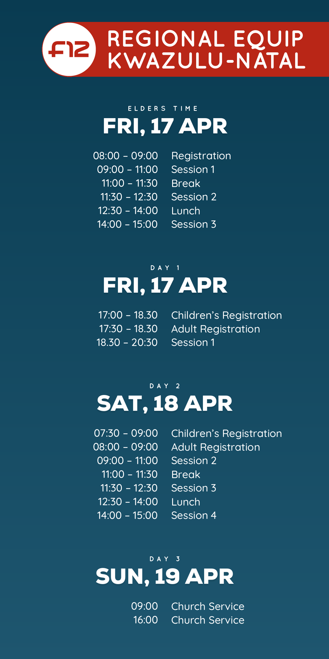 Regional Equip KwaZulu-Natal Schedule